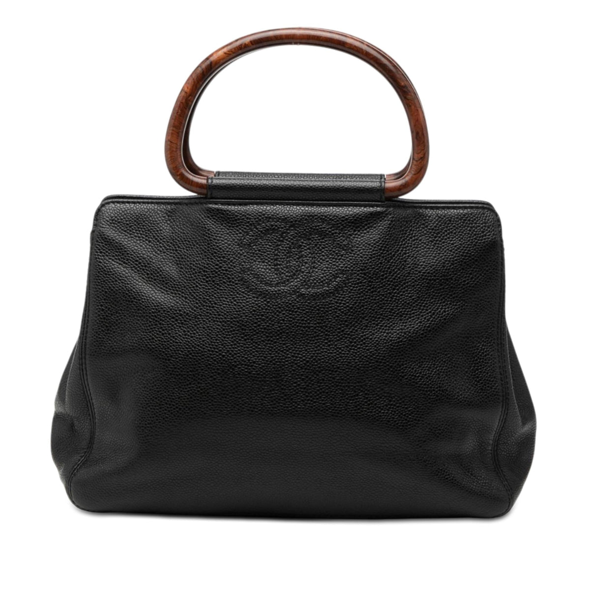 Chanel CC Caviar Wood Top Handle Bag