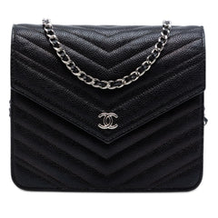 Chanel CC Chevron Caviar Square Wallet On Chain