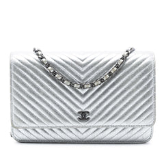 Chanel CC Chevron Metallic Lambskin Wallet On Chain