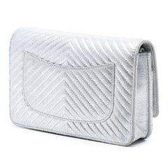 Chanel CC Chevron Metallic Lambskin Wallet On Chain