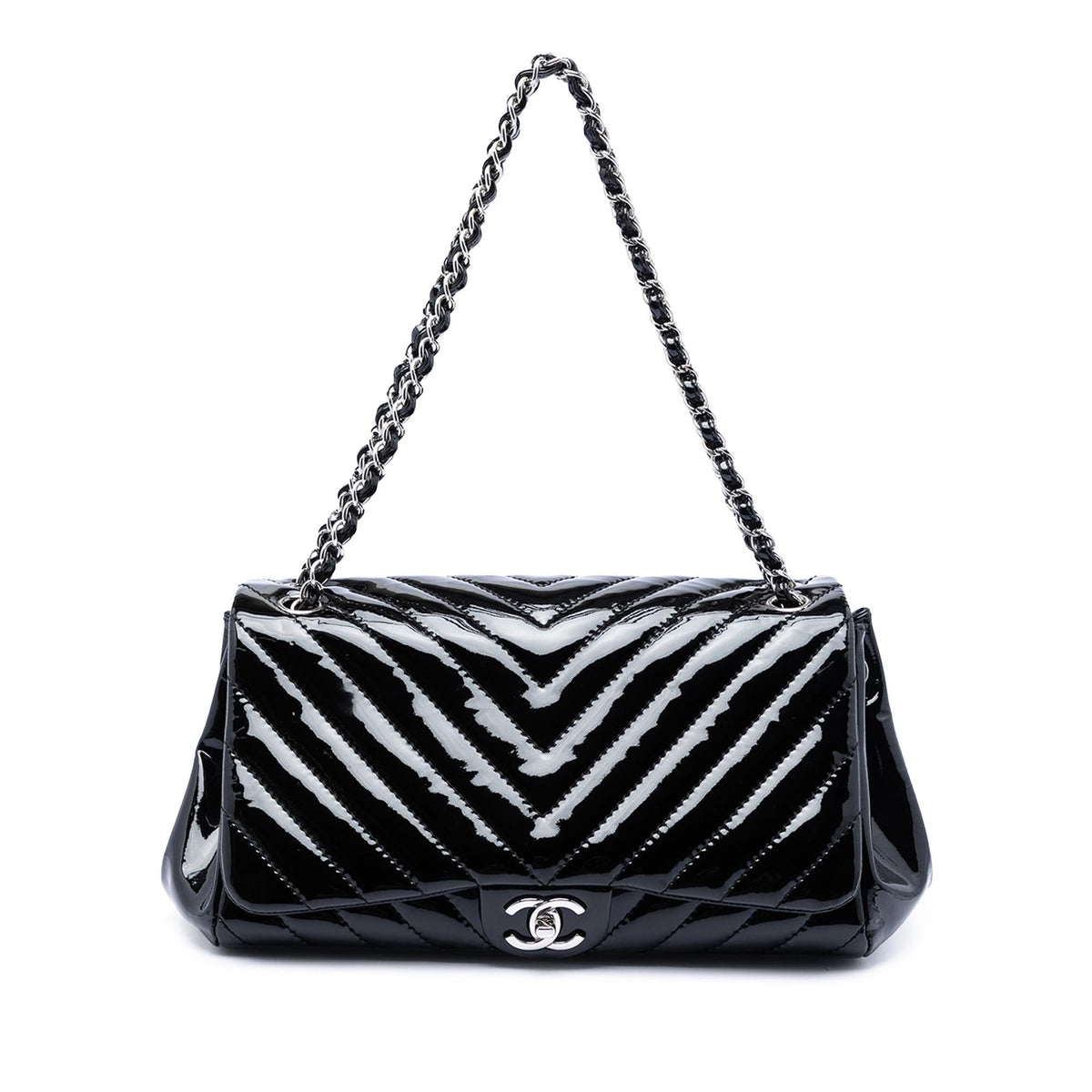 Chanel CC Chevron Patent Accordion Flap