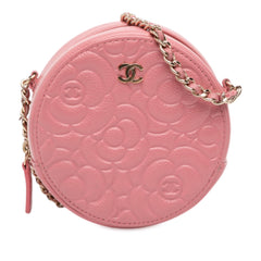 Chanel CC Embossed Caviar Camellia Round Clutch With Chain