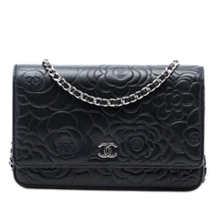Chanel CC Embossed Lambskin Camellia Wallet On Chain