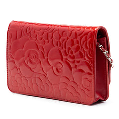Chanel CC Embossed Patent Camellia Wallet On Chain