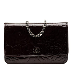 Chanel CC Embossed Patent Camellia Wallet On Chain