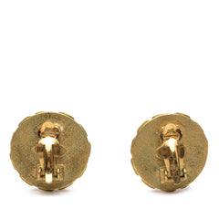 Chanel CC Gold Plated Enamel Round Clip On Earrings