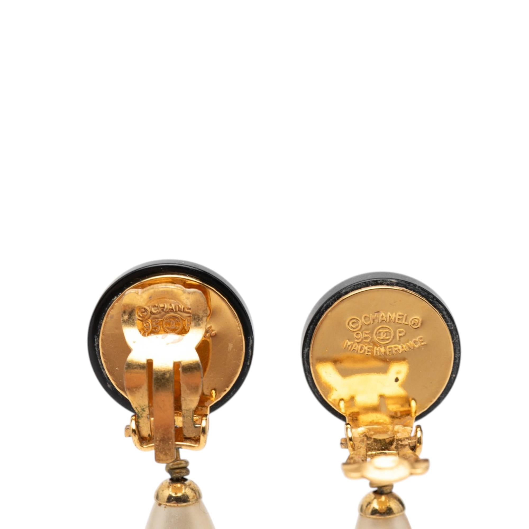 Chanel CC Gold Plated Faux Pearl and Resin Drop Earrings
