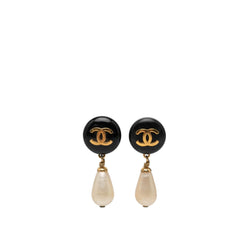 Chanel CC Gold Plated Faux Pearl and Resin Drop Earrings
