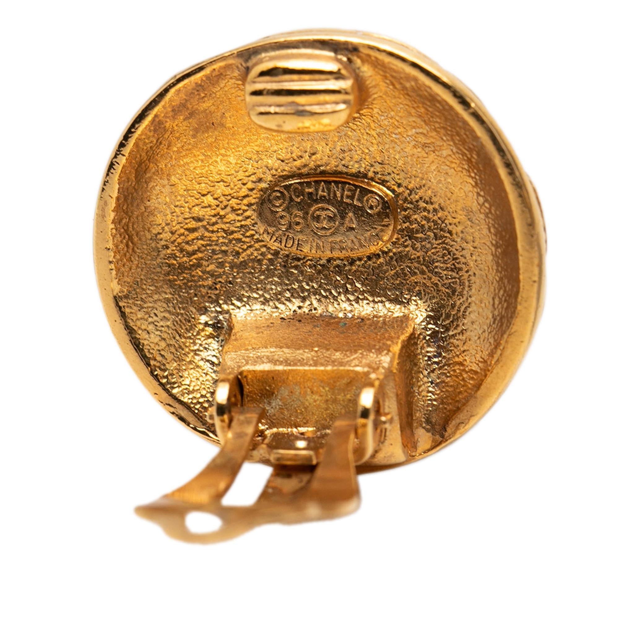 Chanel CC Gold Plated Quilted Round Clip On Earrings