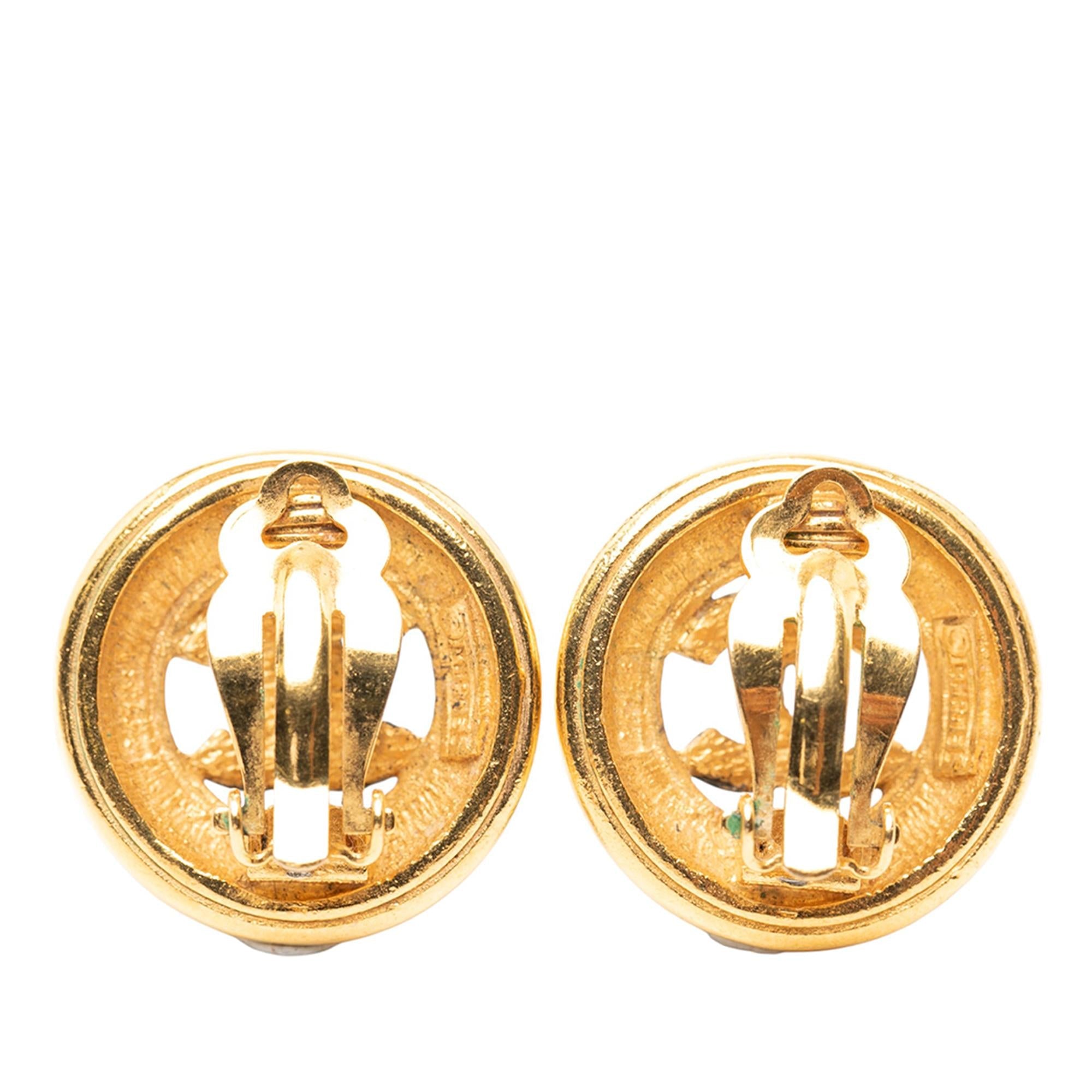 Chanel CC Gold Plated Round Clip on Earrings