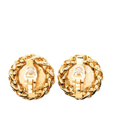 Chanel CC Gold Plated Wheat Medallion Clip On Earrings