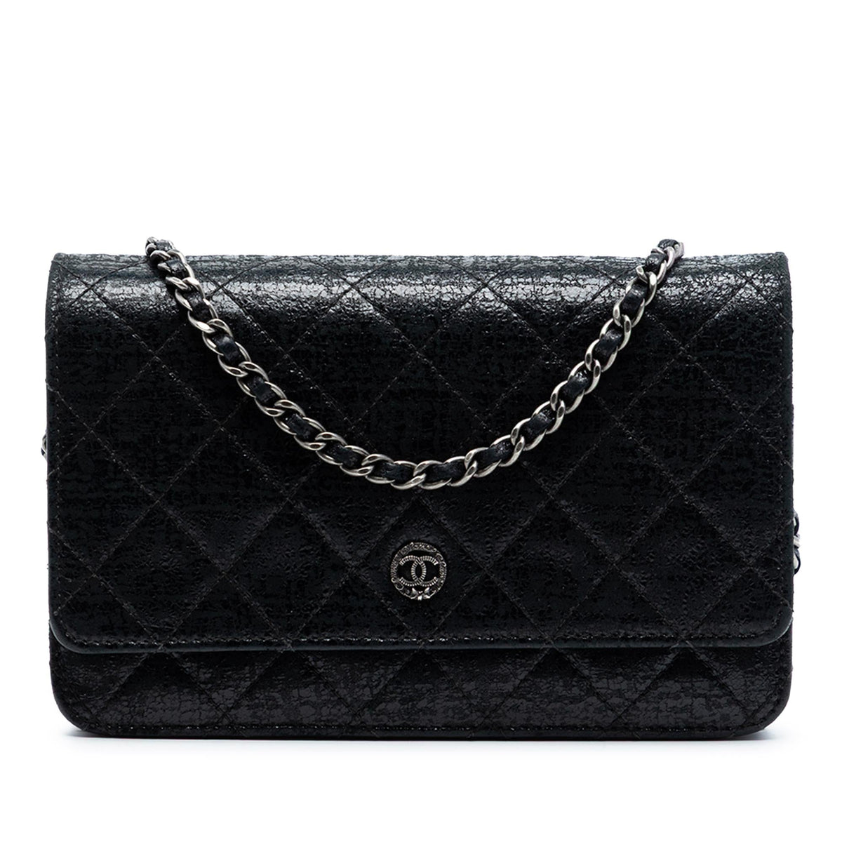 Chanel CC Quilted Crinkled Patent Wallet On Chain