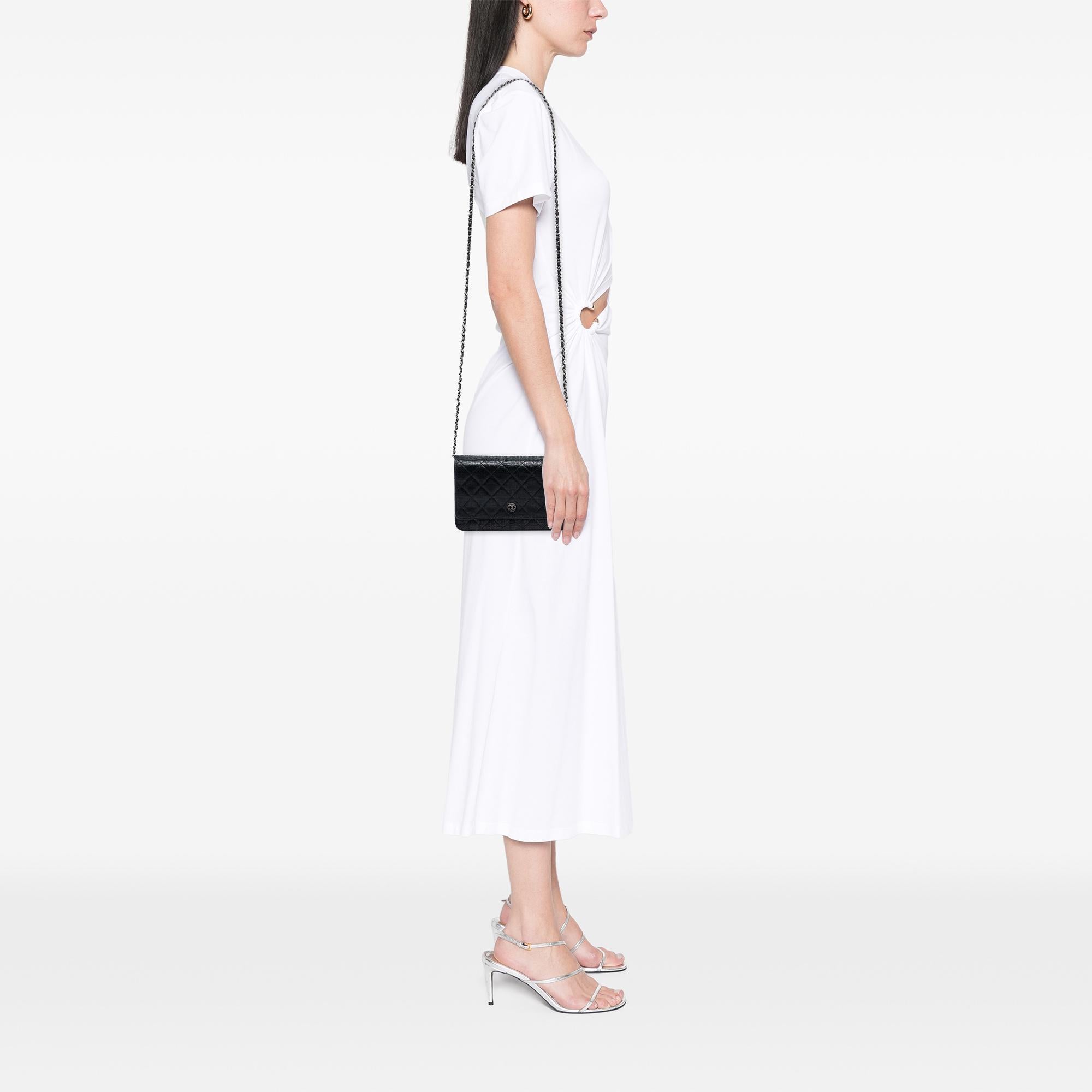 Chanel CC Quilted Crinkled Patent Wallet On Chain