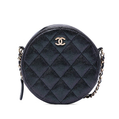 Chanel CC Quilted Iridescent Caviar Round Clutch With Chain