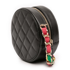 Chanel CC Quilted Lambskin Ribbon Round Clutch With Chain