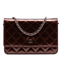 Chanel CC Quilted Striated Metallic Patent Wallet on Chain