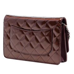 Chanel CC Quilted Striated Metallic Patent Wallet on Chain