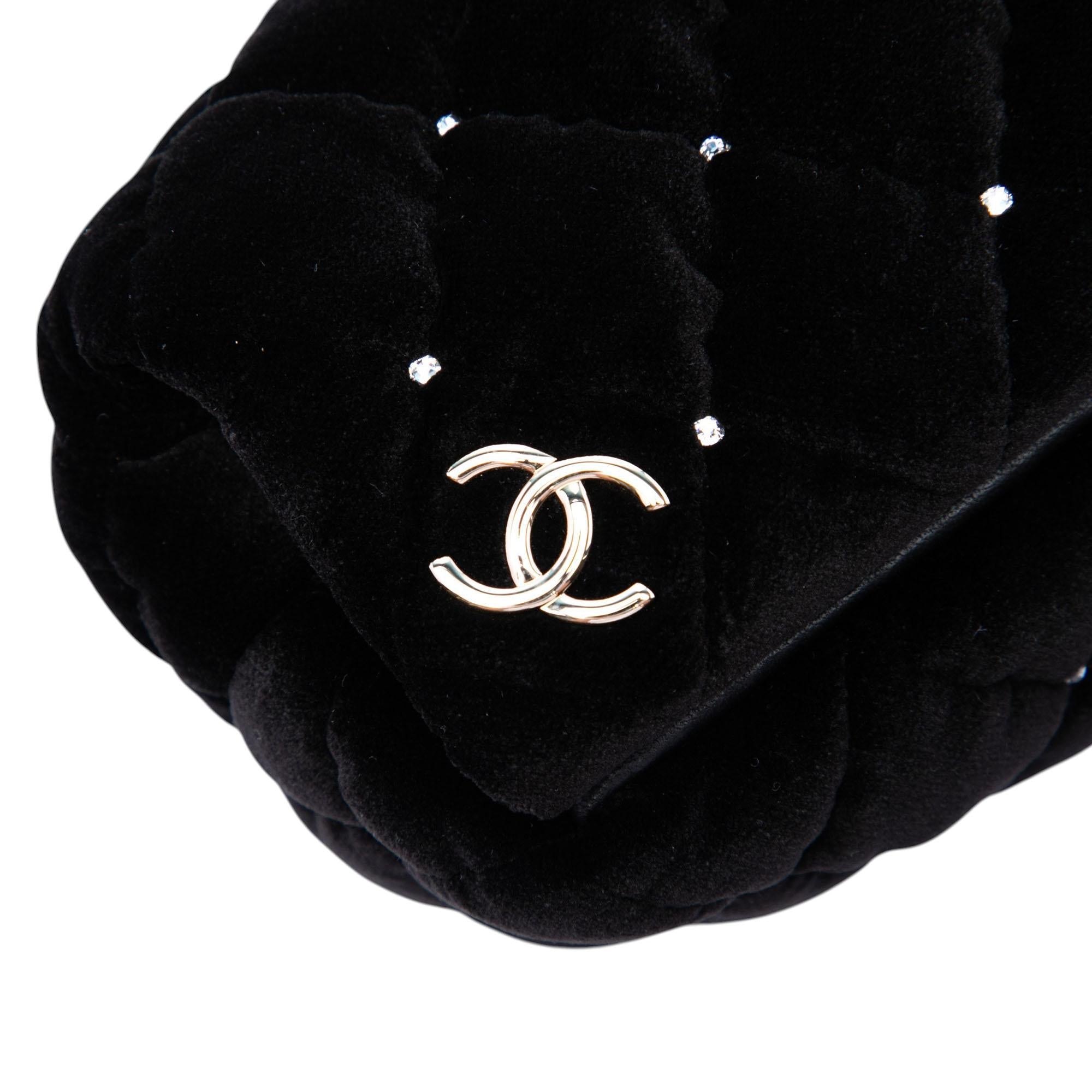 Chanel CC Quilted Velvet Crystal Wristlet Clutch