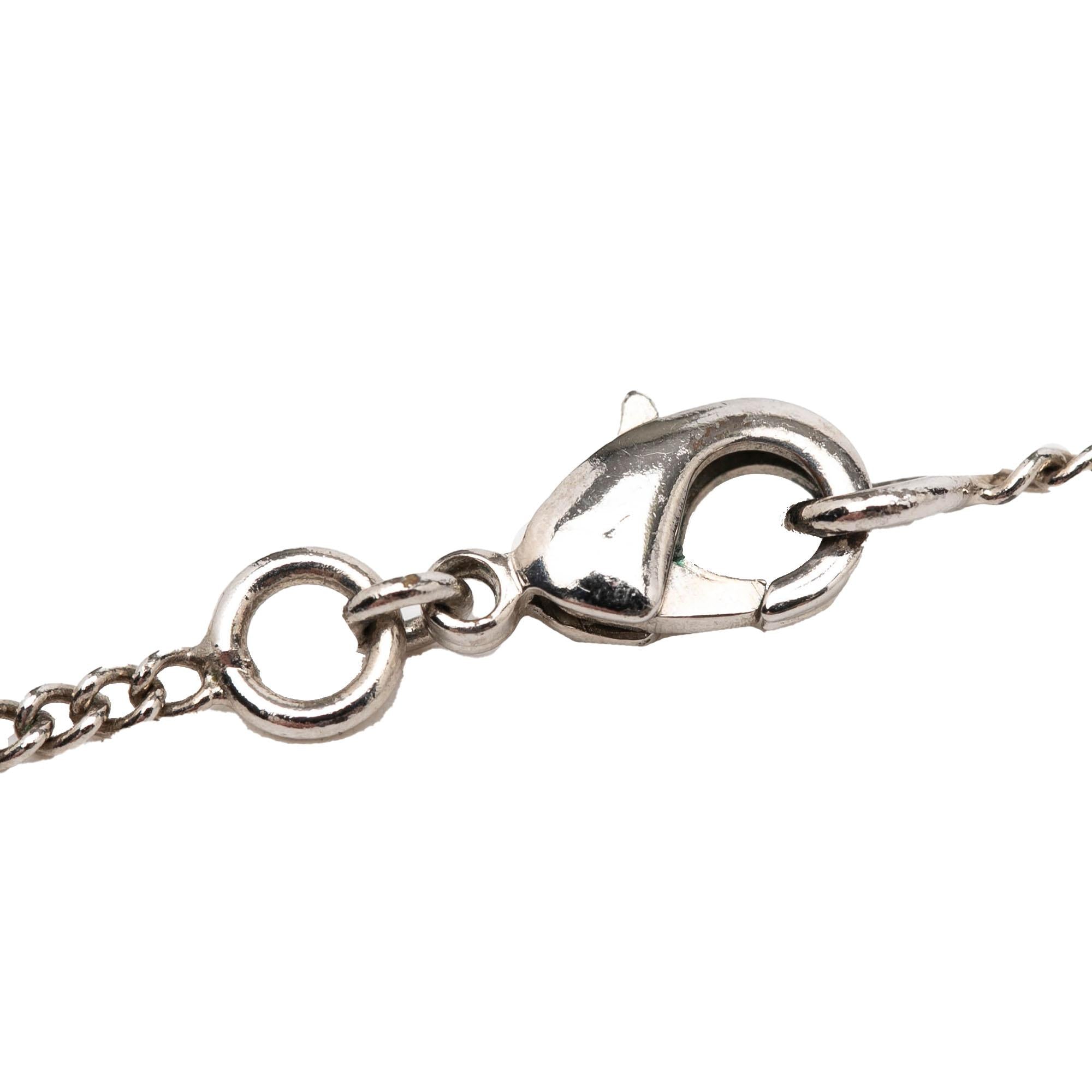 Chanel CC Silver Plated Rhinestone Pendant Necklace