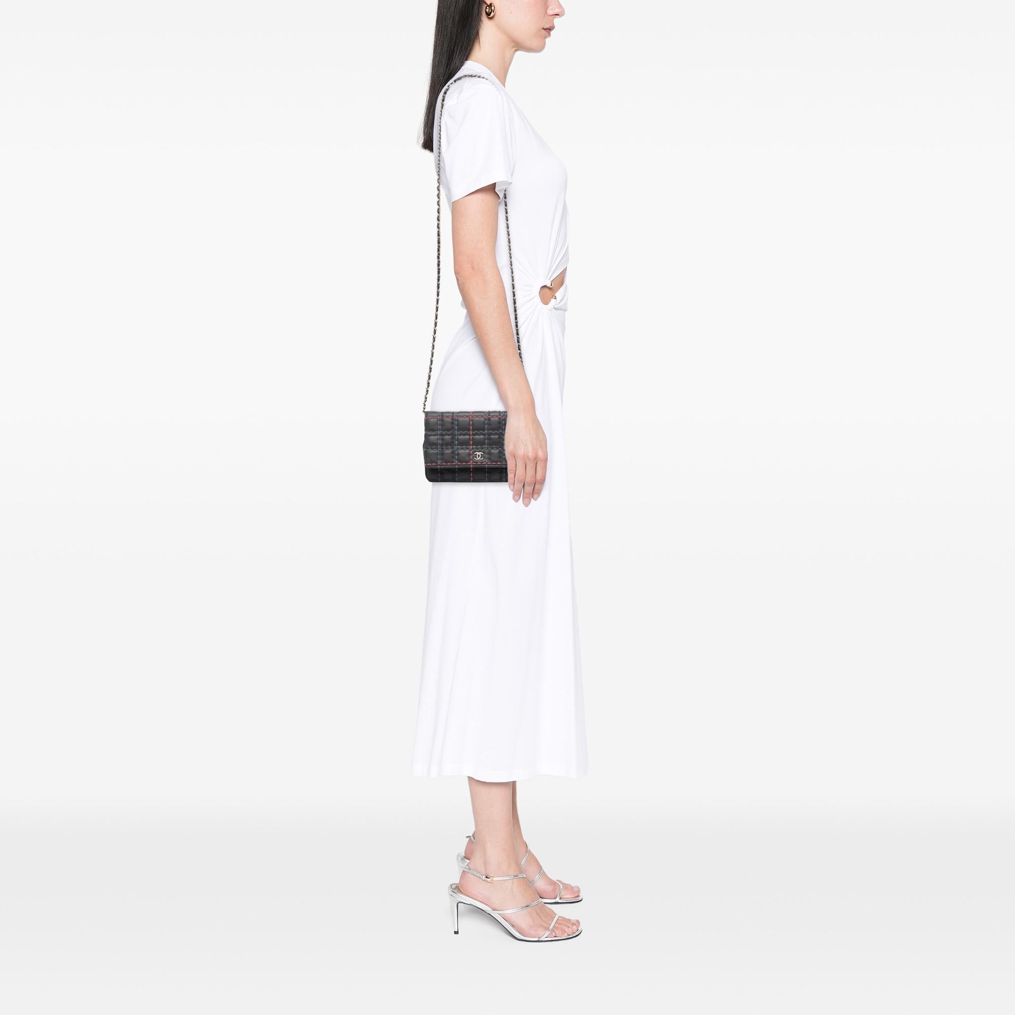 Chanel CC Square Stitched Calfskin Wallet on Chain