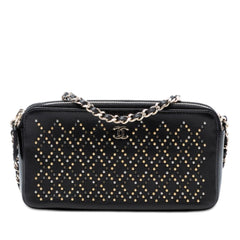Chanel CC Studded Lambskin Double Zip Clutch with Chain