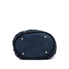 Chanel CC Woven Denim and Raffia Drawstring Bucket Bag