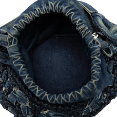 Chanel CC Woven Denim and Raffia Drawstring Bucket Bag