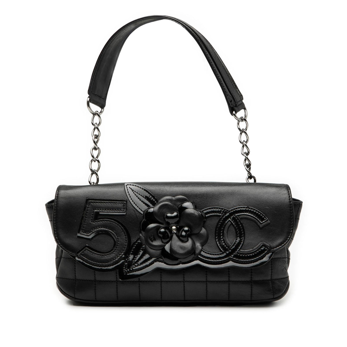 Chanel Camellia CC Choco Bar No 5 Lambskin Shoulder Bag