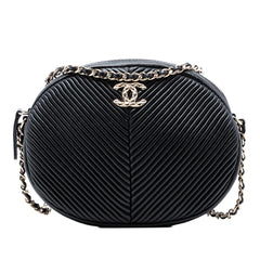 Chanel Chevron Lambskin Pleated Oval Camera Bag