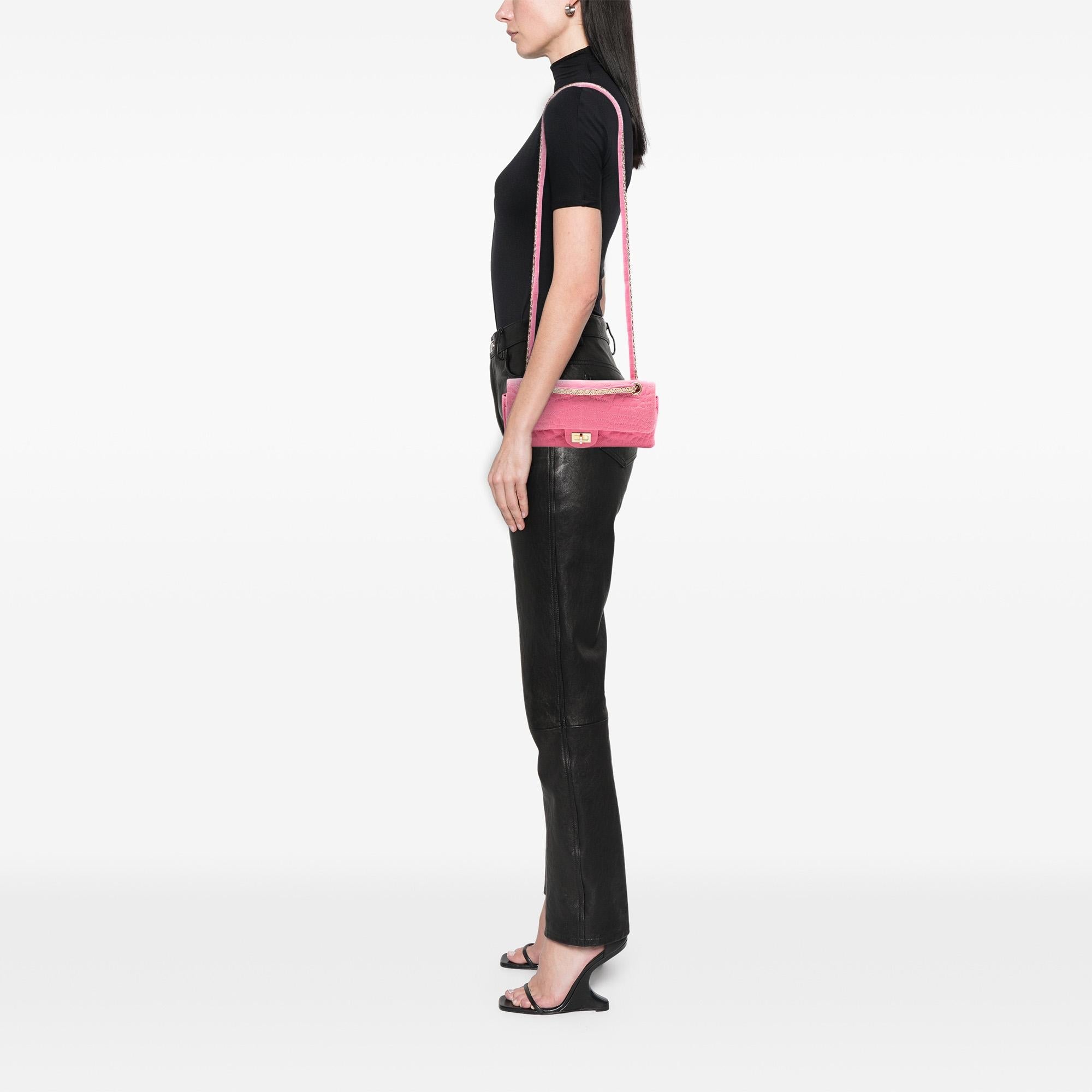 Chanel Croc Quilted Jersey Reissue 2.55 East West Double Flap