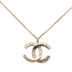Chanel Gold Plated CC Crystal Pendant Necklace