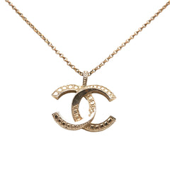 Chanel Gold Plated CC Crystal Pendant Necklace