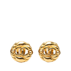 Chanel Gold Plated CC Round Clip On Earrings