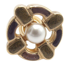Chanel Gold Plated Enamel Maltese Cross and Faux Pearl Push Back Earrings