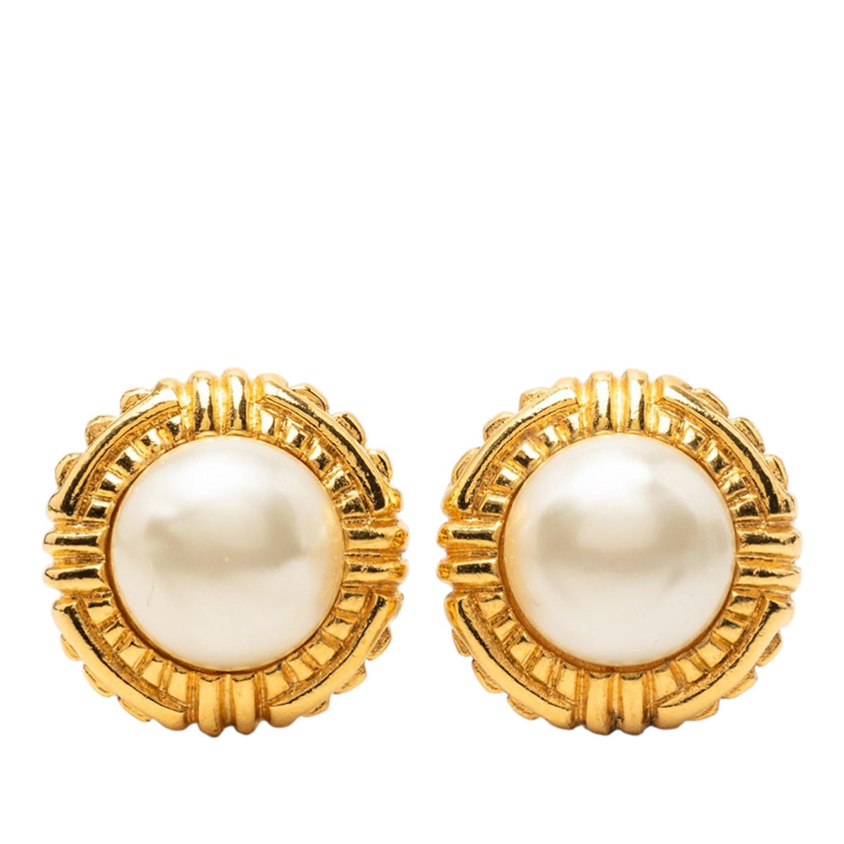 Chanel Gold Plated Faux Pearl Clip On Earrings