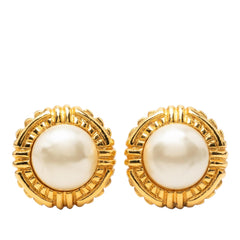 Chanel Gold Plated Faux Pearl Clip On Earrings