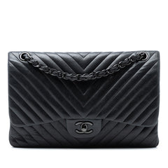 Chanel Jumbo Classic Chevron Lambskin So Black Double Flap