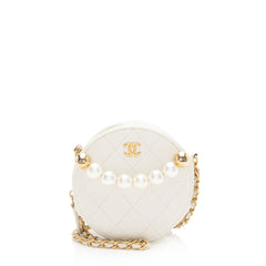 Chanel Lambskin Chic Pearls Round Clutch with Chain