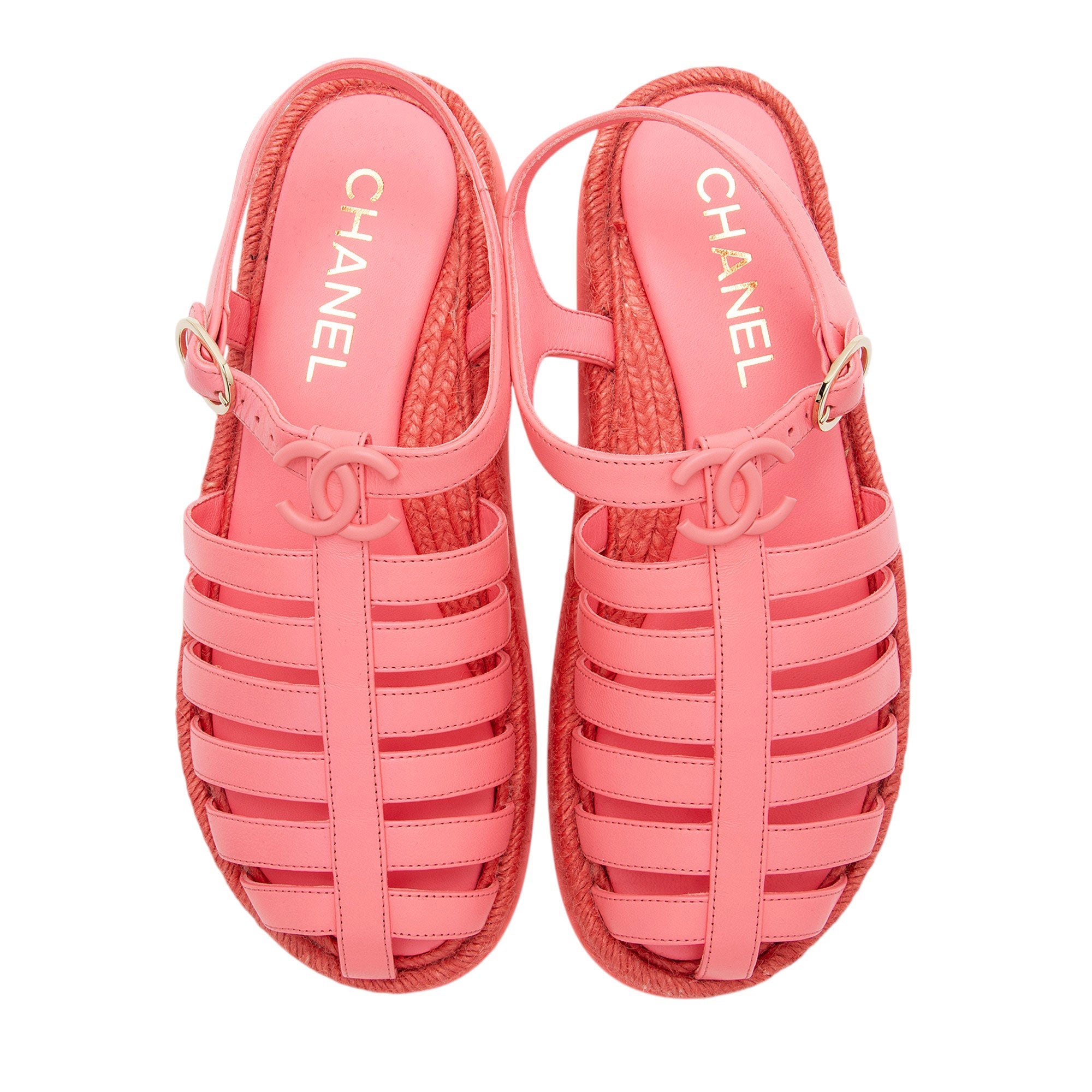 Chanel Lambskin Gladiator Espadrille Sandals - Size 9 / 39
