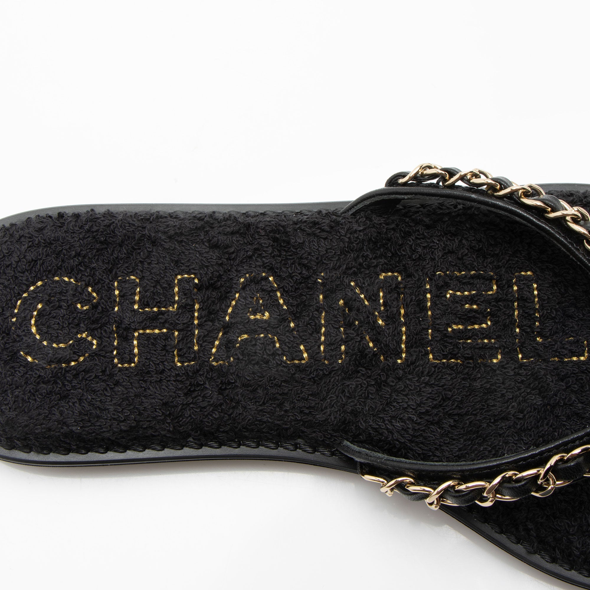 Chanel Lambskin Terrycloth Chain CC Thong Sandals - Size 6 / 36