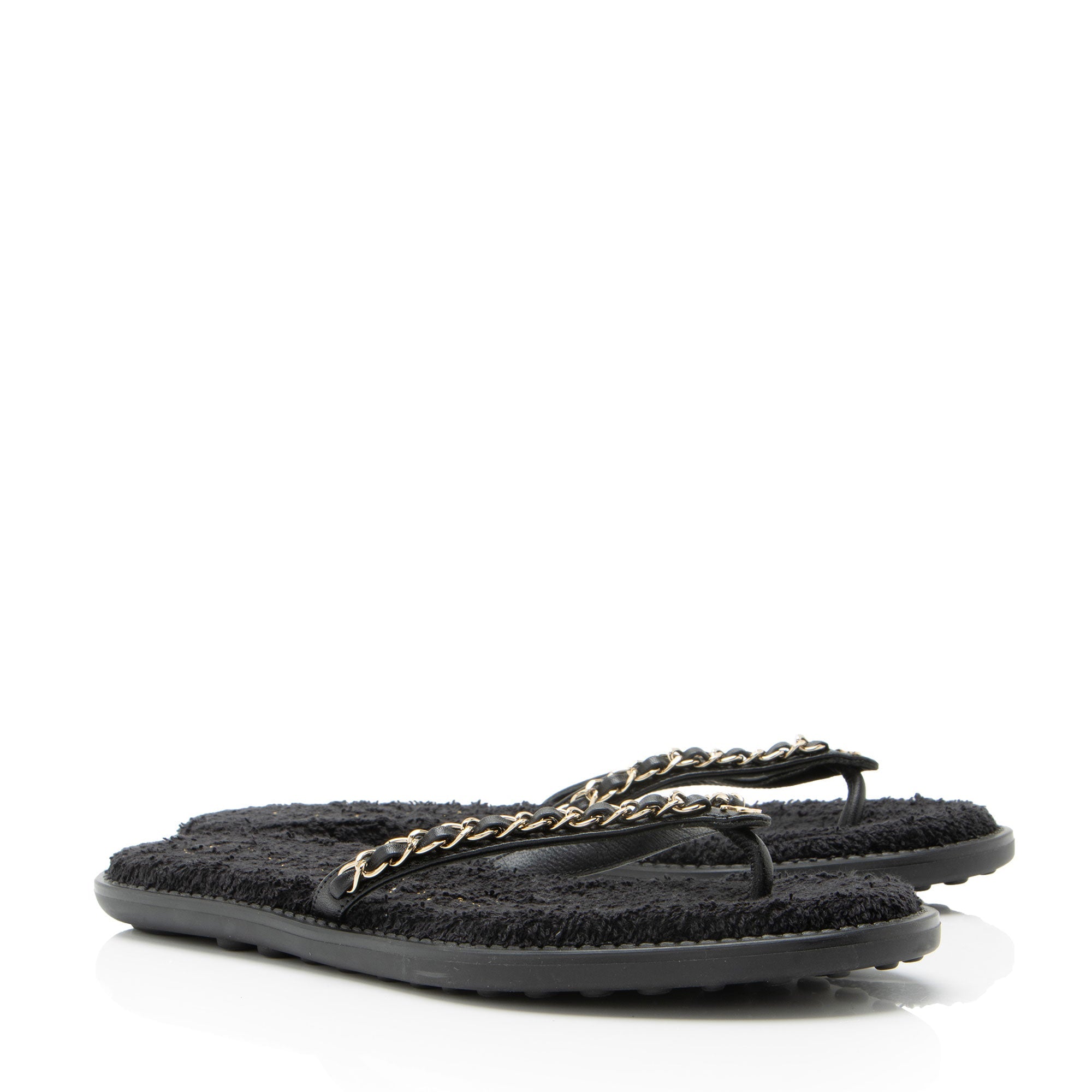 Chanel Lambskin Terrycloth Chain CC Thong Sandals - Size 6 / 36