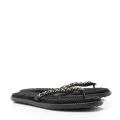 Chanel Lambskin Terrycloth Chain CC Thong Sandals - Size 6 / 36