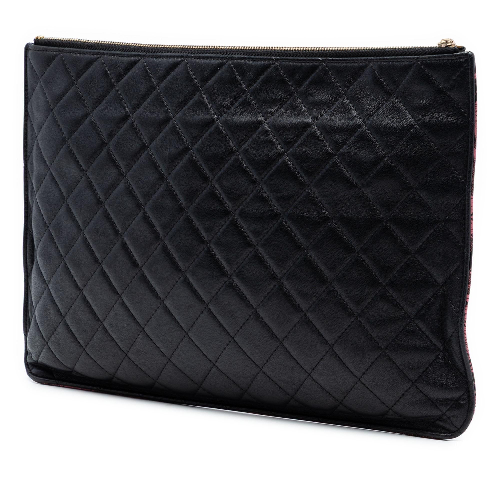 Chanel Large CC Quilted Calfskin Camellia Printed O Case Clutch