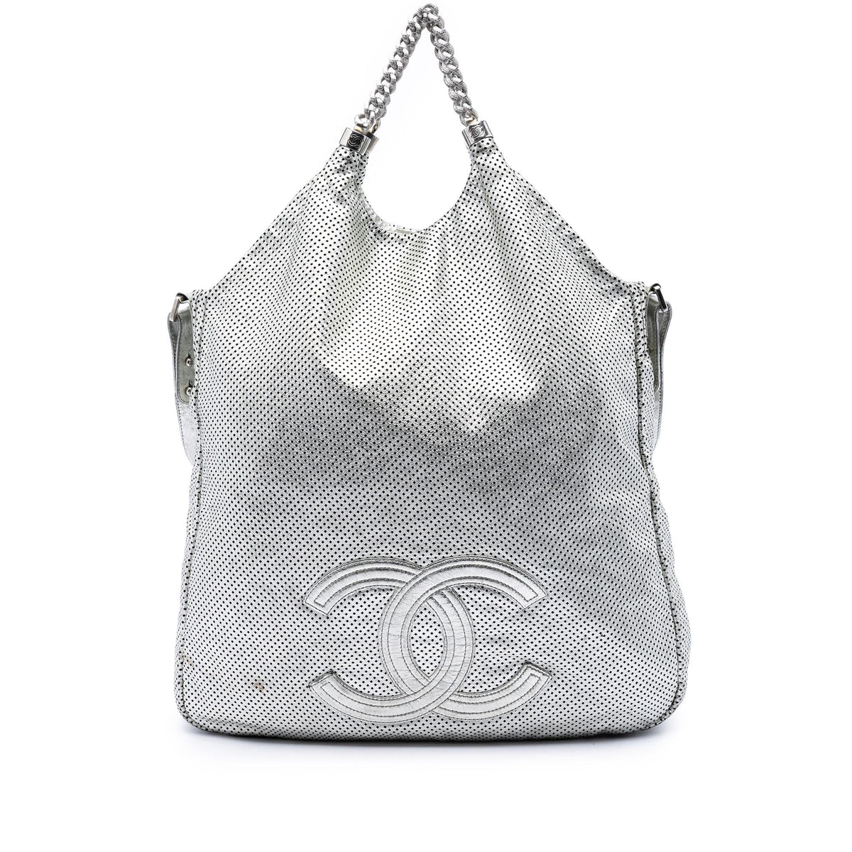 Chanel Large Metallic Glazed Calfskin Perforated Rodeo Drive Satchel