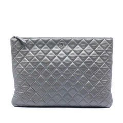 Chanel Large Quilted Metallic Lambskin O Case Clutch