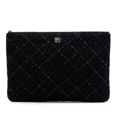 Chanel Large Quilted Tweed and Lambskin Camellia O Case Clutch