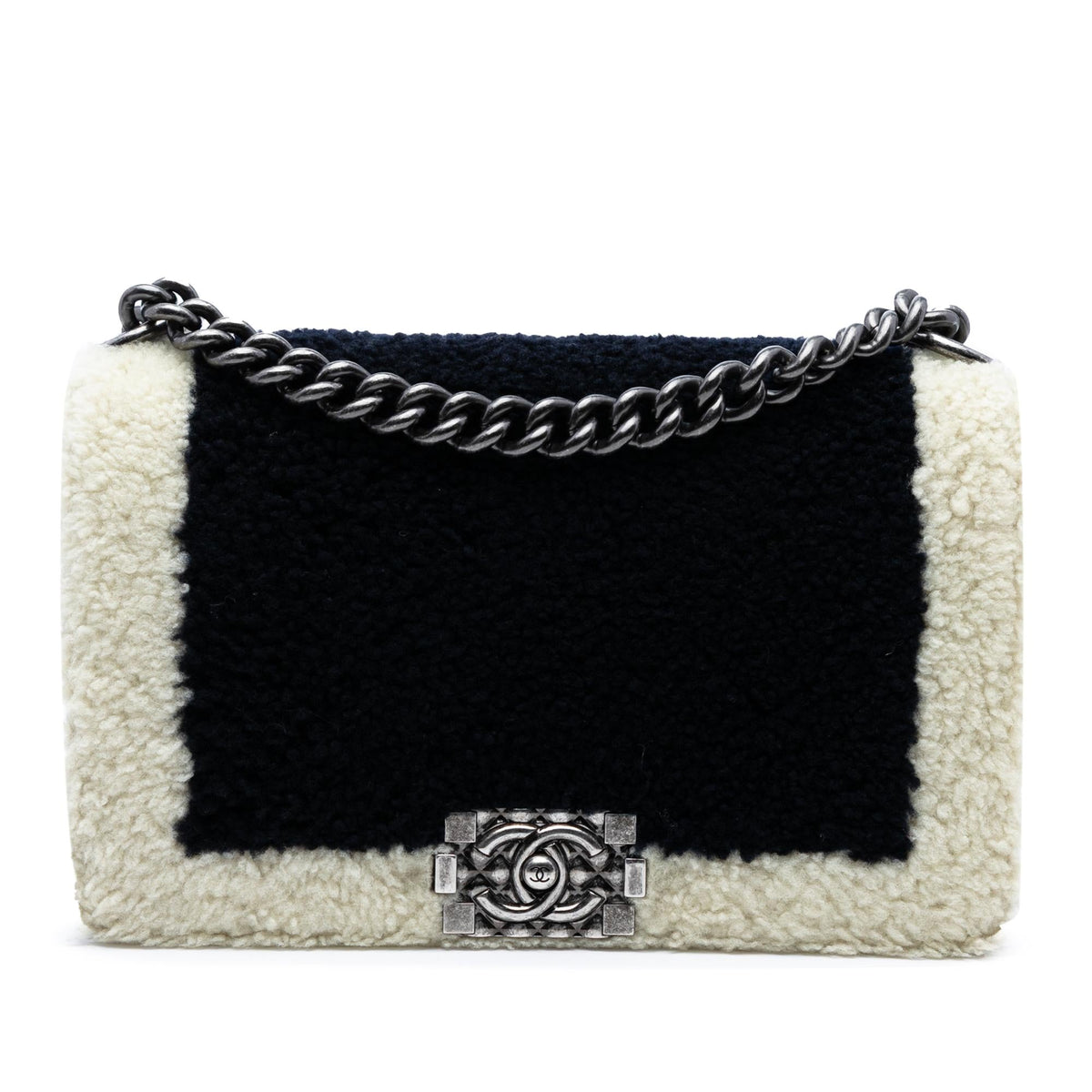 Chanel Medium Bicolor Shearling Boy Flap