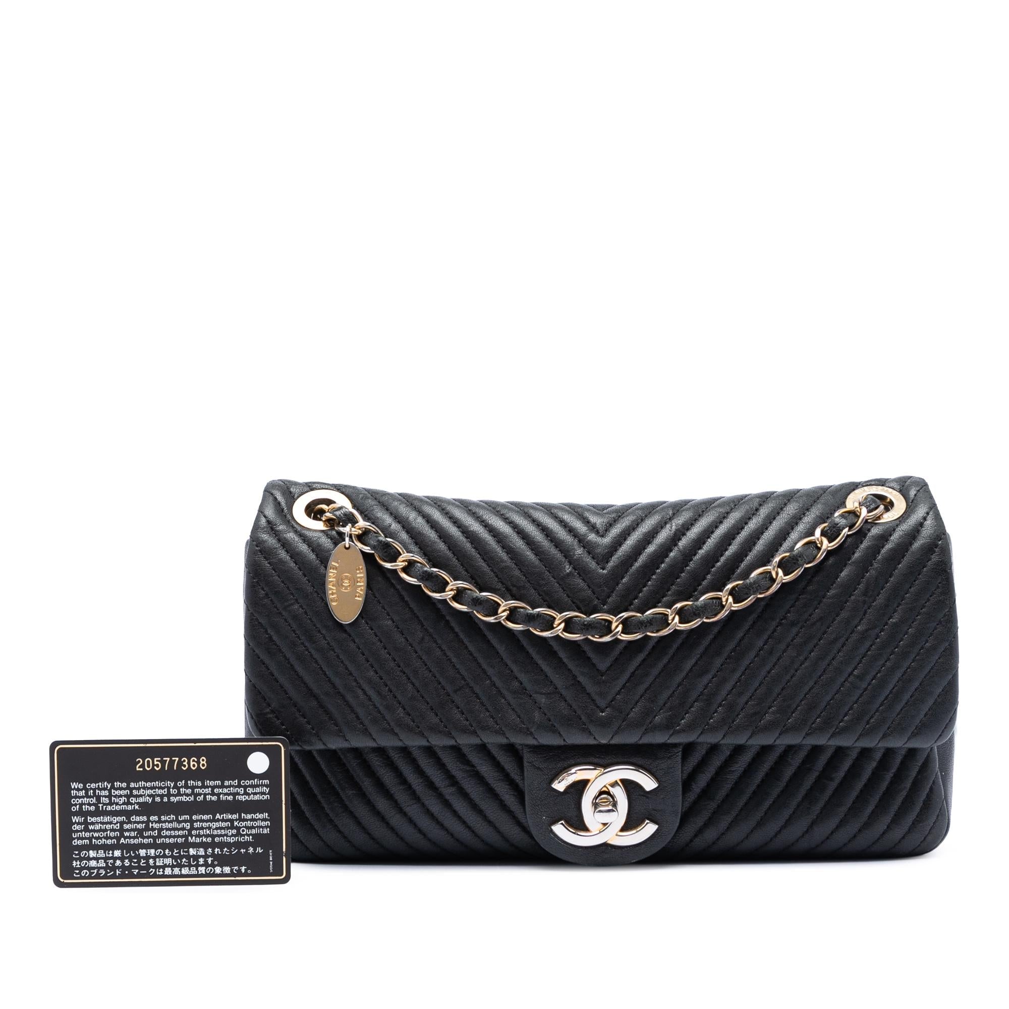 Chanel Medium Chevron Wrinkled Calfskin Medallion Charm Flap