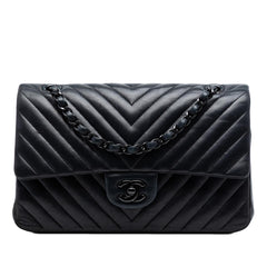 Chanel Medium Classic Chevron Lambskin So Black Double Flap