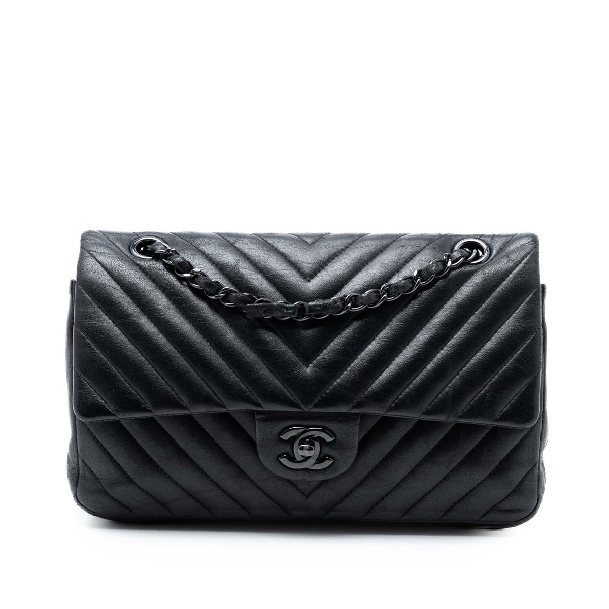 Chanel Medium Classic Chevron Lambskin So Black Double Flap